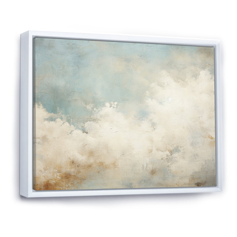 Nuage de minimalisme beige sur toile, 30" H x 40" W x 1.5" D, Cadre flottant blanc