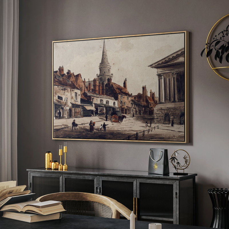 Paysage rétro CCXXXIV, Toile encadrée flottée blanche, H 27 po x l 41 po x P 2 po