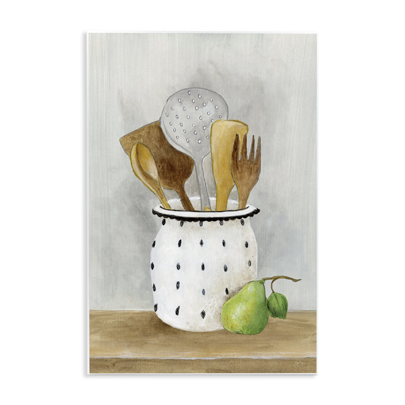 Art mural, ustensiles de cuisine, nature morte, par Janet Tava, H 19 po x l 13 po x P 0,5 po, Mdf