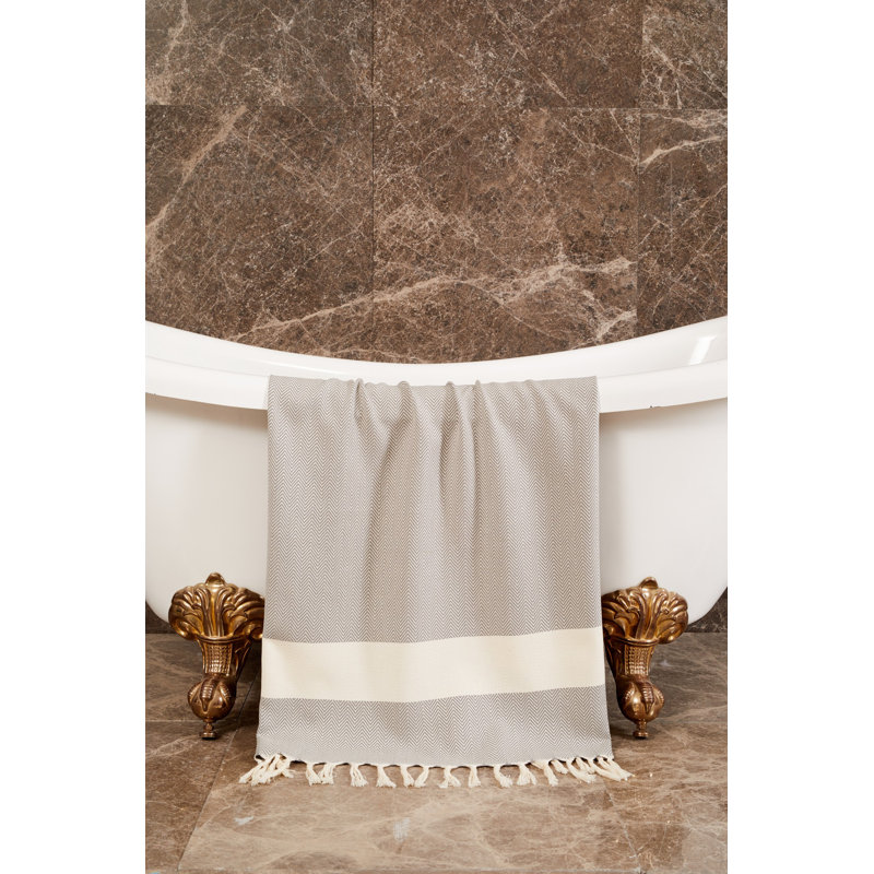 Serviette de plage 100% coton Portillo, Gris / blanc