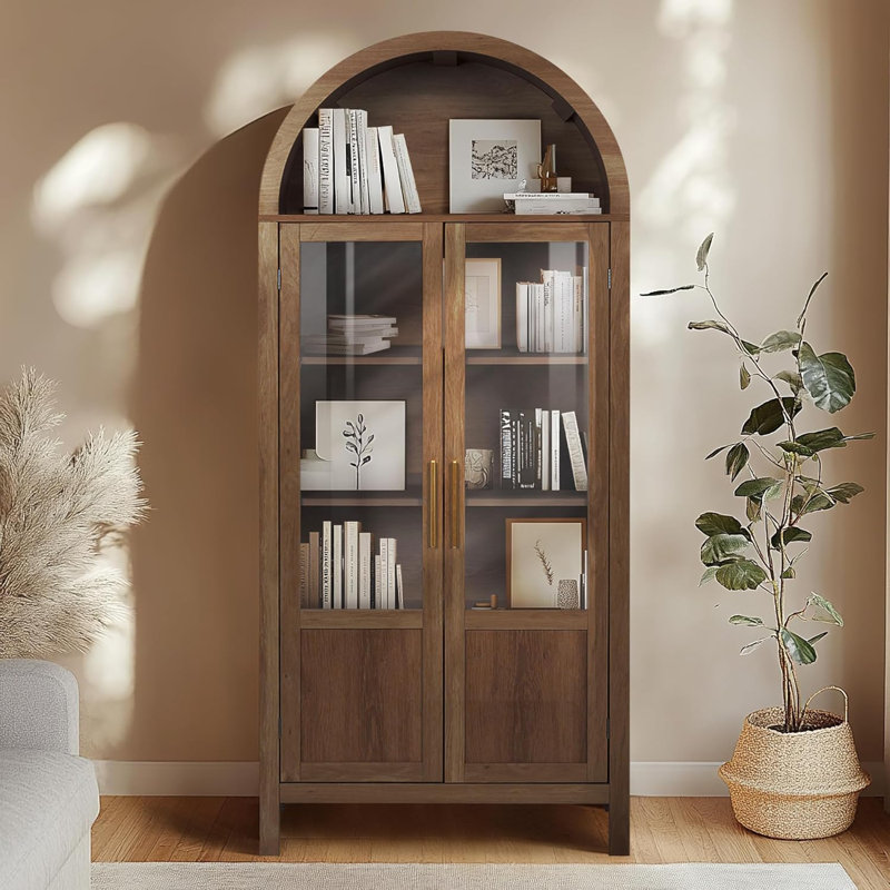 71" Arched Storage Bookcase with Doors, Walnut
