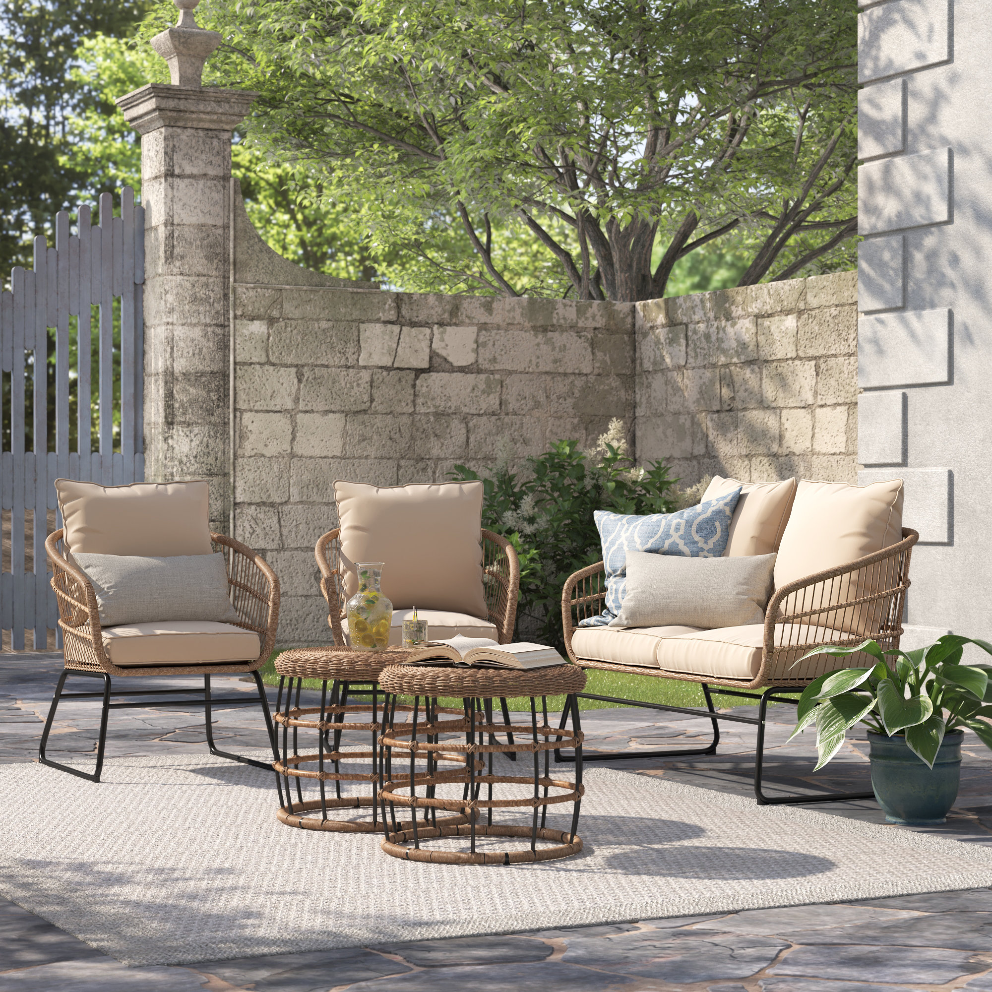 Beachcrest Home Tanay Hudson Outdoor 5 Piece Rattan Sofa Seating Group ...