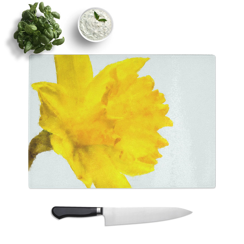 Tempered Glass Sole Yellow Daffodil Chopping Board, 20 cm x 28.5 cm