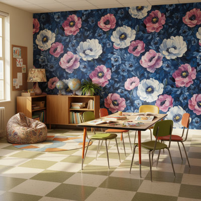 Papier peint floral, décoration murale rétro Art déco