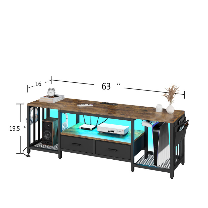 TV Stand for TVs up to 65 Inch Entertainment Center with Open Storage Shelves and Fabric Drawers for Living Room, Bedroom, Rustic Brown