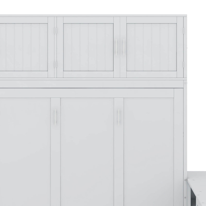 Grand lit escamotable avec bureau et tablettes, Blanc