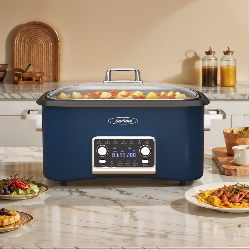 12-In-1 Digital Programmable Slow Cooker, 8 Quart Multi-Cooker, Dark Blue