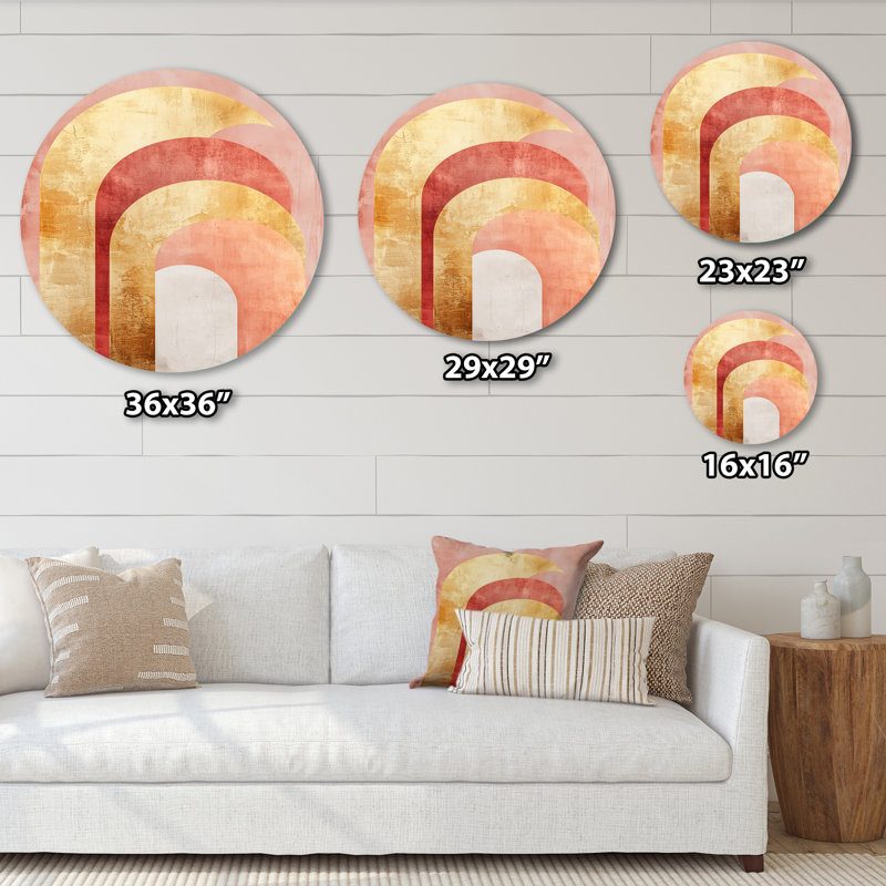 Blush & Gold Arcs - Abstract Modern Transitional Round Metal Wall Art, 36" W x 36" H