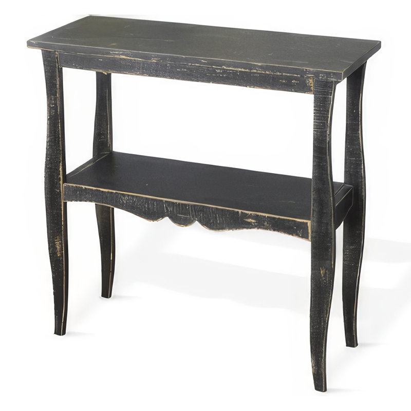 Rena Side End Table, Scallop Trim, 28 Inch Mahogany, Black