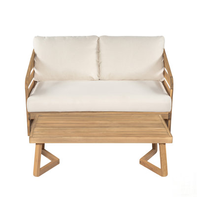 Ensemble de causeuse et de table basse en bois d'acacia, mobilier d'extérieur durable et confortable