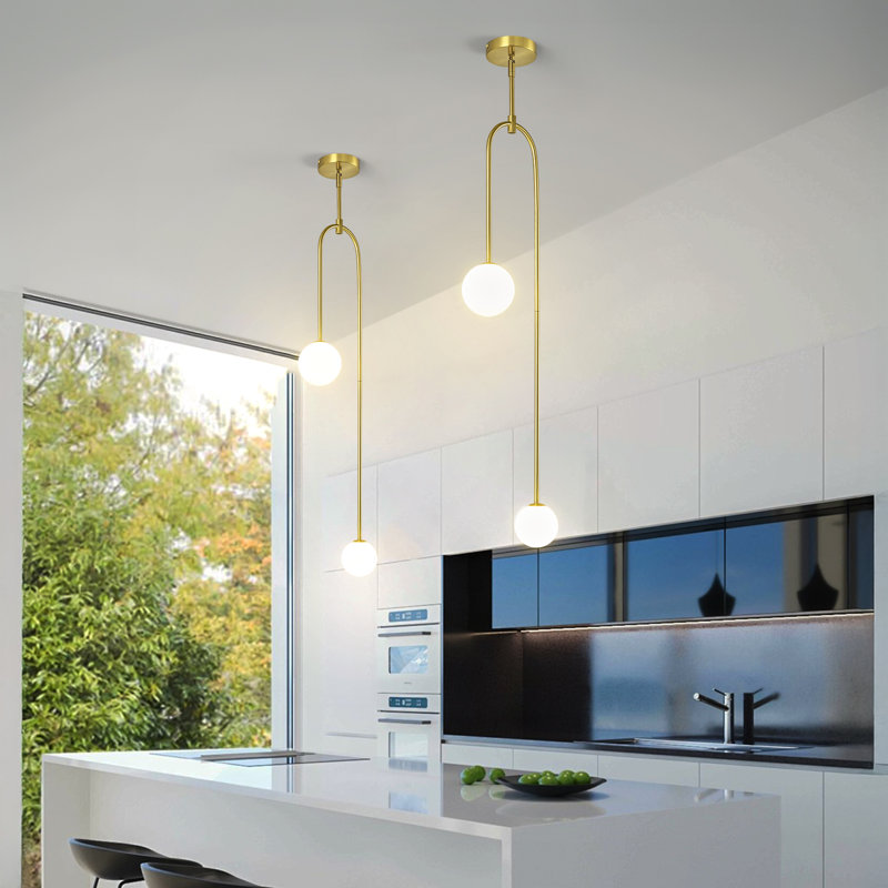 Mid Century Chandeliers Glass Globe Pendant Light Milk Glass Shade Chandelier for Bathroom Kitchen Island Bedroom (2 Pack)