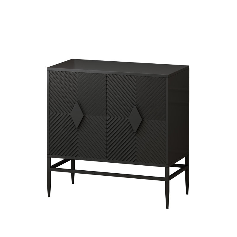 31.50" Modern 2 Door Wooden Storage Cabinet Accent Cabinet With Metal Leg Featuring Two-Tier Storage, For Living Room, Entryway And Dining Room, Painted In Black