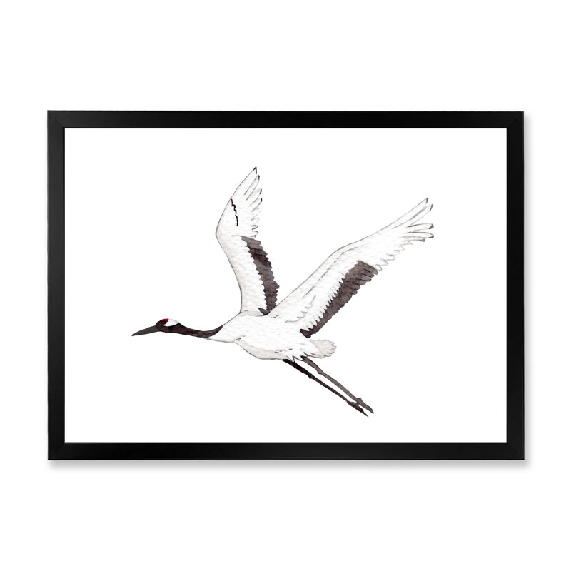 " Japanese Red Crown Crane Bird ", Black Closed Corner Framed, 8" H x 12" W x 1" D
