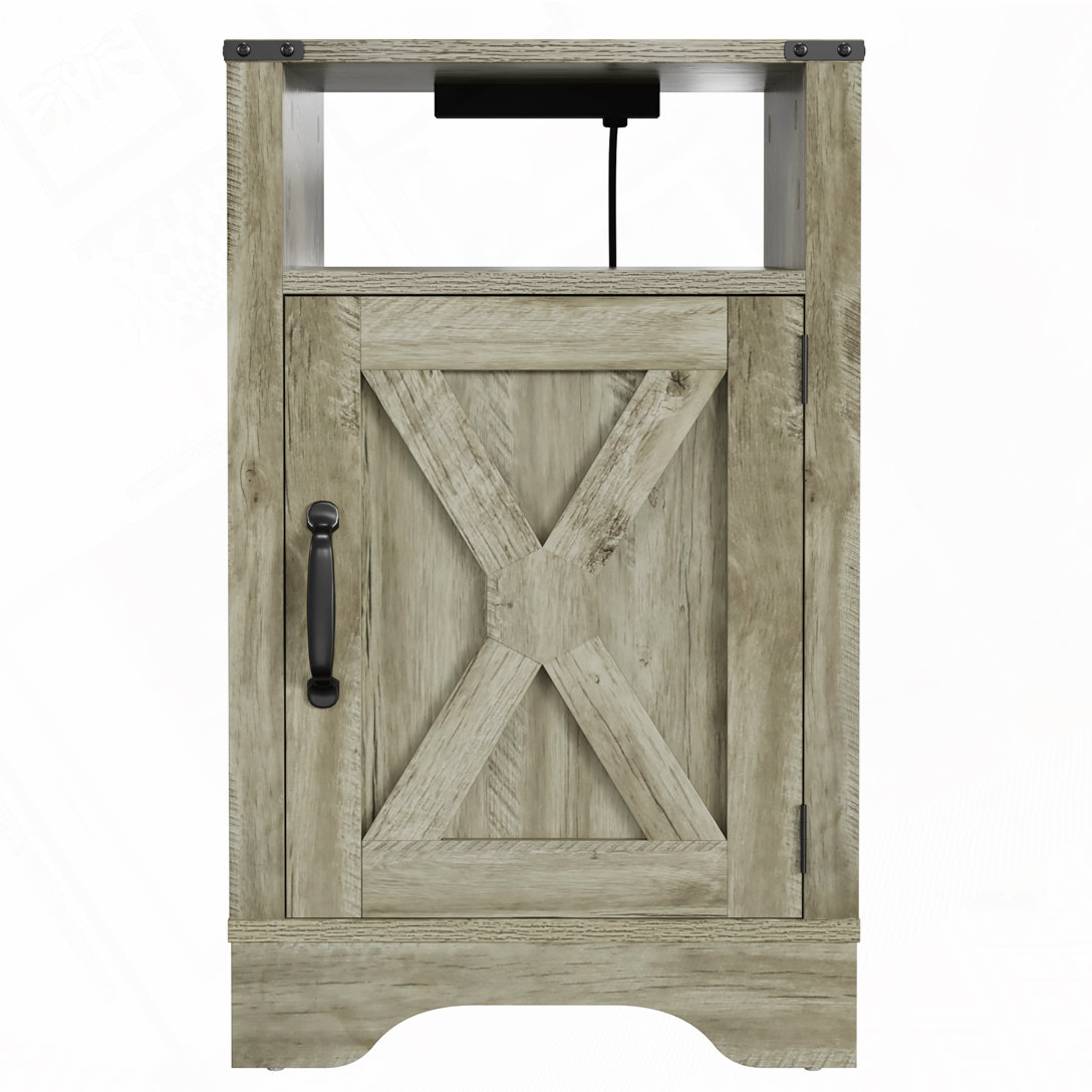 Gracie Oaks Farmhouse Nightstand Side Table with Electrical Outlets ...