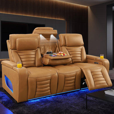 Zero Gravity Home Theater Seating  with Power Headrest, Oversized Power Recliner Sofa  with 9-Color LED Lights, Flip-Up Cup Holders & Armrest Storage for Home Theater, RV
