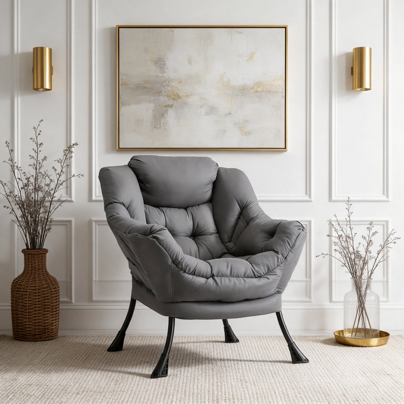 Lazy Chair, Modern Comfy Lounge Accent Chair, Large Sofa Armchair With A Side Pocket, Leisure Reading Chair For Bedroom, Living Room, Dorm, Gray
