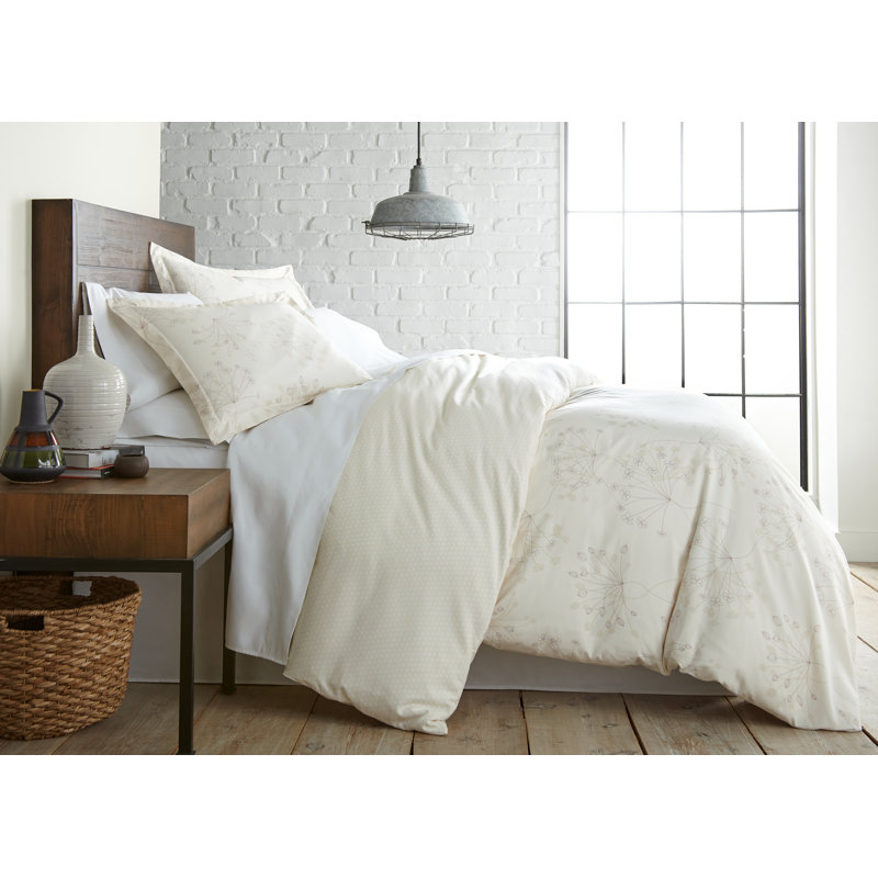 Ensemble de housse de couette réversible à motif floral doux Vilano Choice, Perfection crème