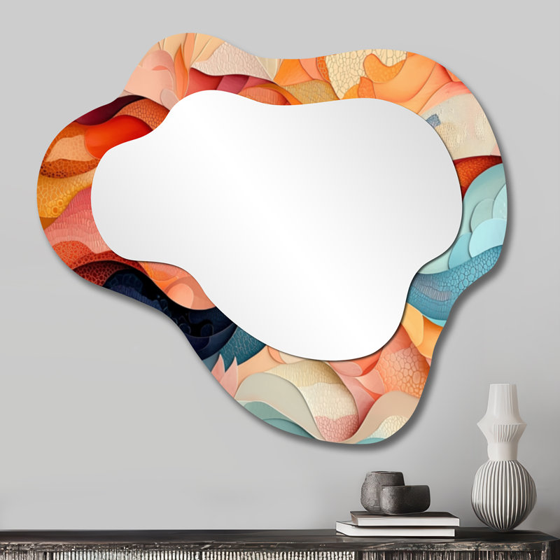Chromatic Dance Of Biomorphism I - Biomorphism Irregular Asymmetrical Mirror, Modern Wall Mirror, Printed on Metal, 25" x 28"