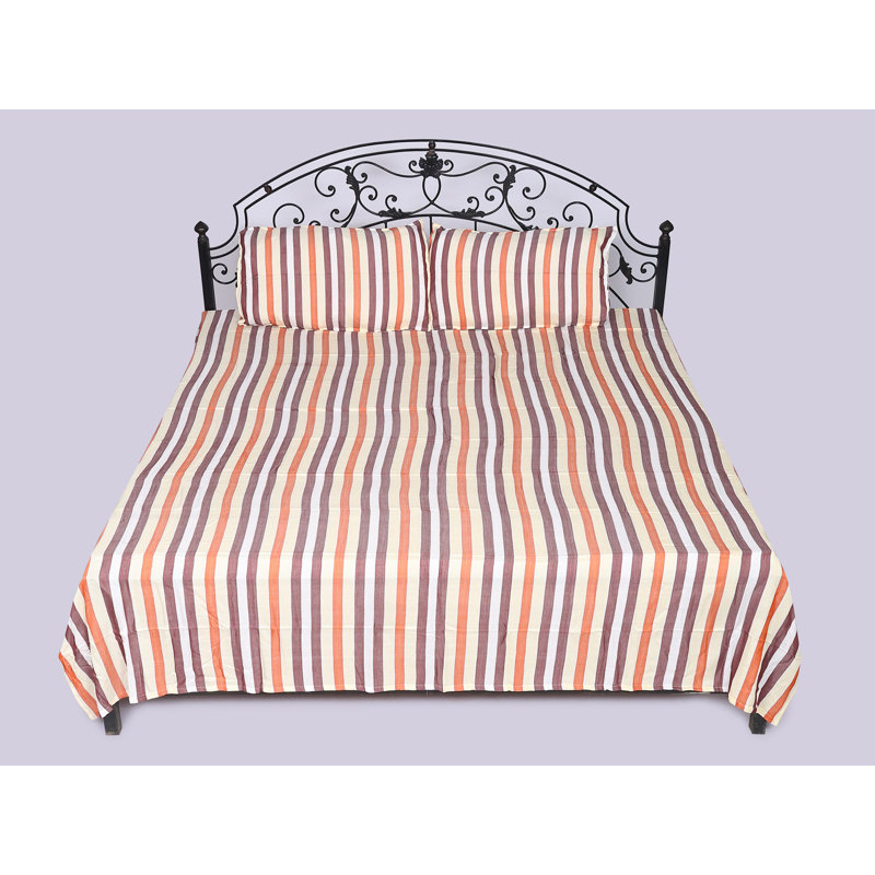 Exotic India Bamboo Bedspread Queen Size Rainbow Stripes woven with Pillowcases, Multicolor Striped 1