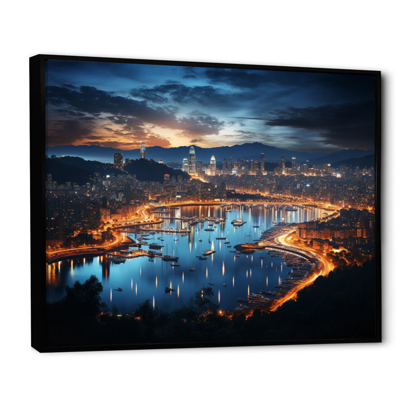 «Barcelona Beautiful Cityscape I», reproduction, Cadre flottant noir, H 12 po x l 20 po x P 1 po