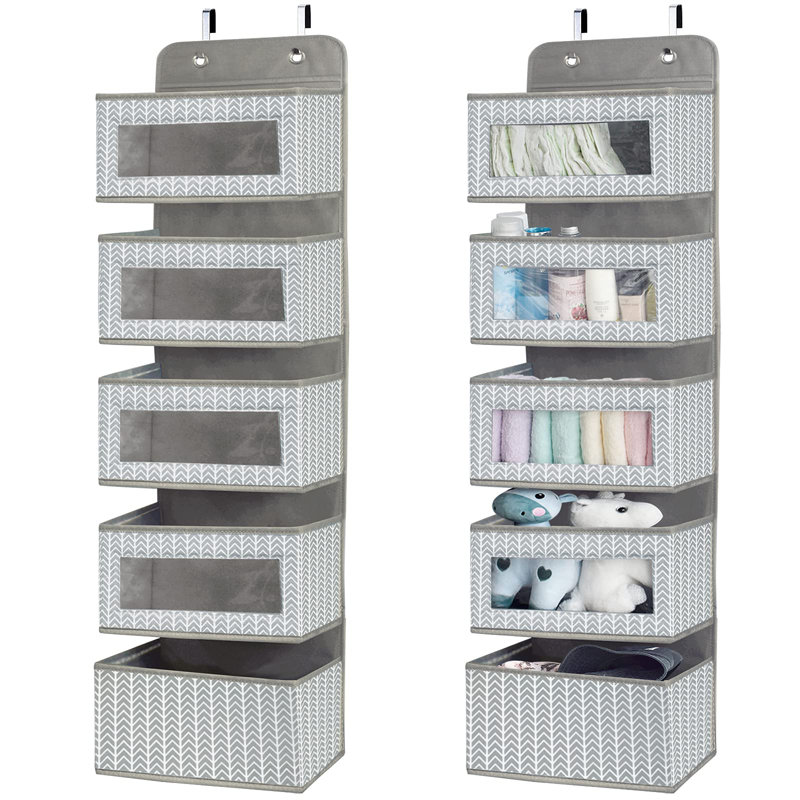 Rangement suspendu au-dessus de la porte avec 5 grandes poches - Rangement mural pour garde-manger avec fenêtre en PVC transparent et 2 grands crochets en métal