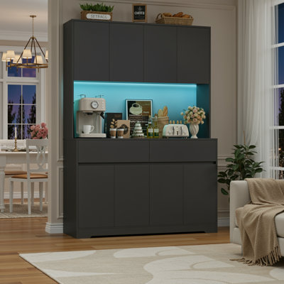 Aybike 🌈💡 70.9"H X 47.2"W 8-Door Pantry Cabinet with Adjustable RGB LED Lights and Charging Station, Modern Food Pantry with Adjustable Shelves & So