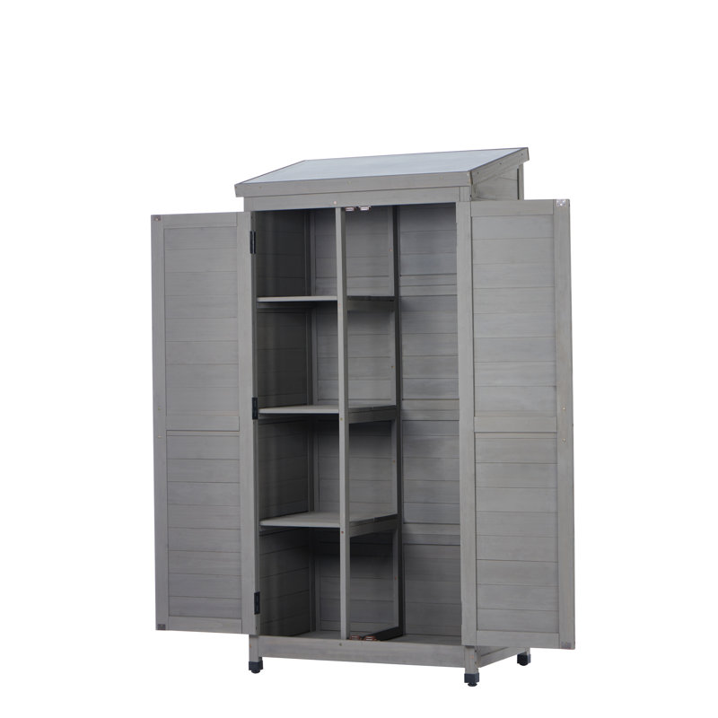 Solid Wood Outdoor Unit With Metal Top And Structure Storage Adjustable Pad