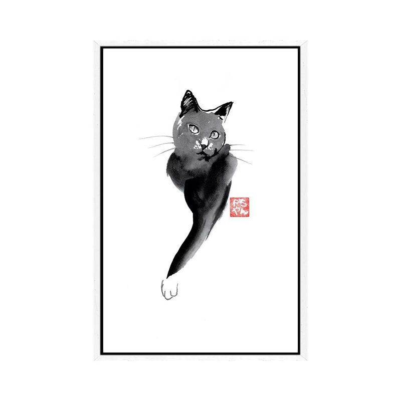 Cat Line by Péchane - Print on Canvas, 66.04 cm H x 45.72 cm W, White Framed