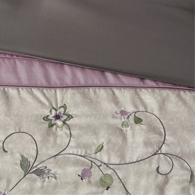 Ensemble d'édredon brodé mauve 7 pièces, Édredon de très grande taille et 6 pièces suppl, Mauve