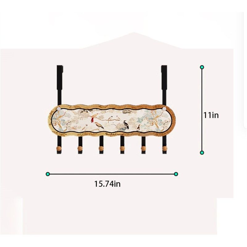 Iron Seamless Over-The-Door Hook Rack, 11" H x 15.74" W x 1.77" D
