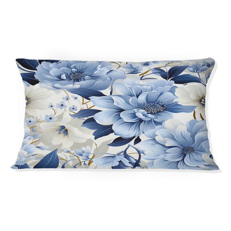 Motif floral victorien bleu et blanc - Coussin décoratif imprimé floral