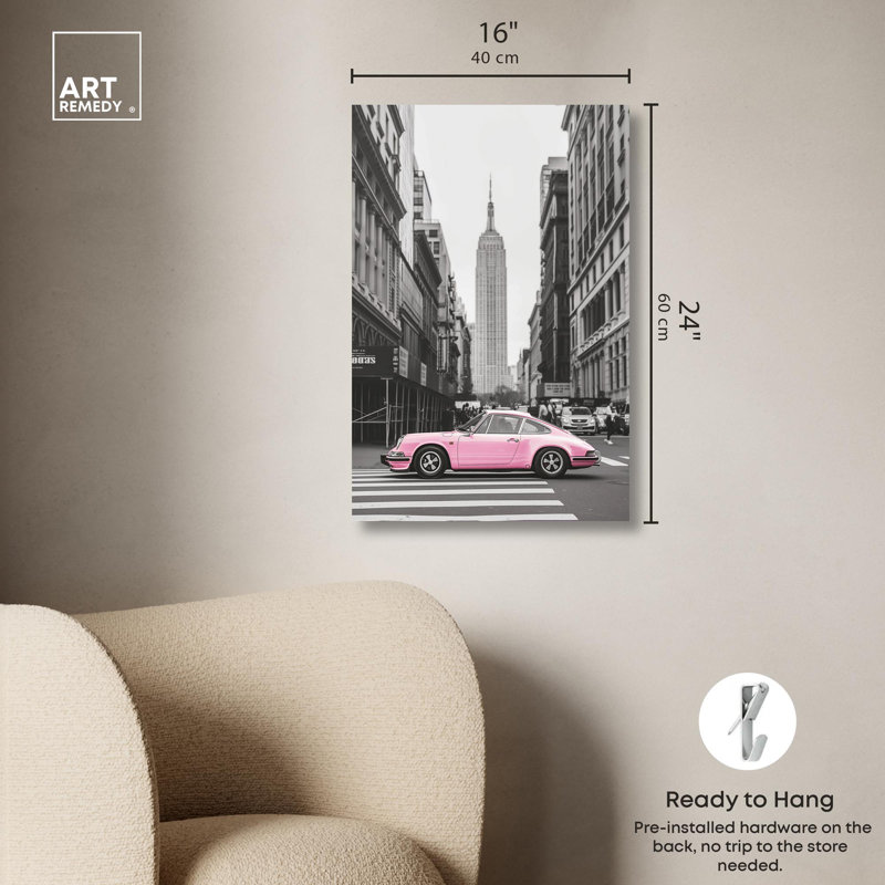 «Pink in the Cityscape», reproduction d'art sur toile par Art Remedy, H 24 po x l 16 po, Toile tendue