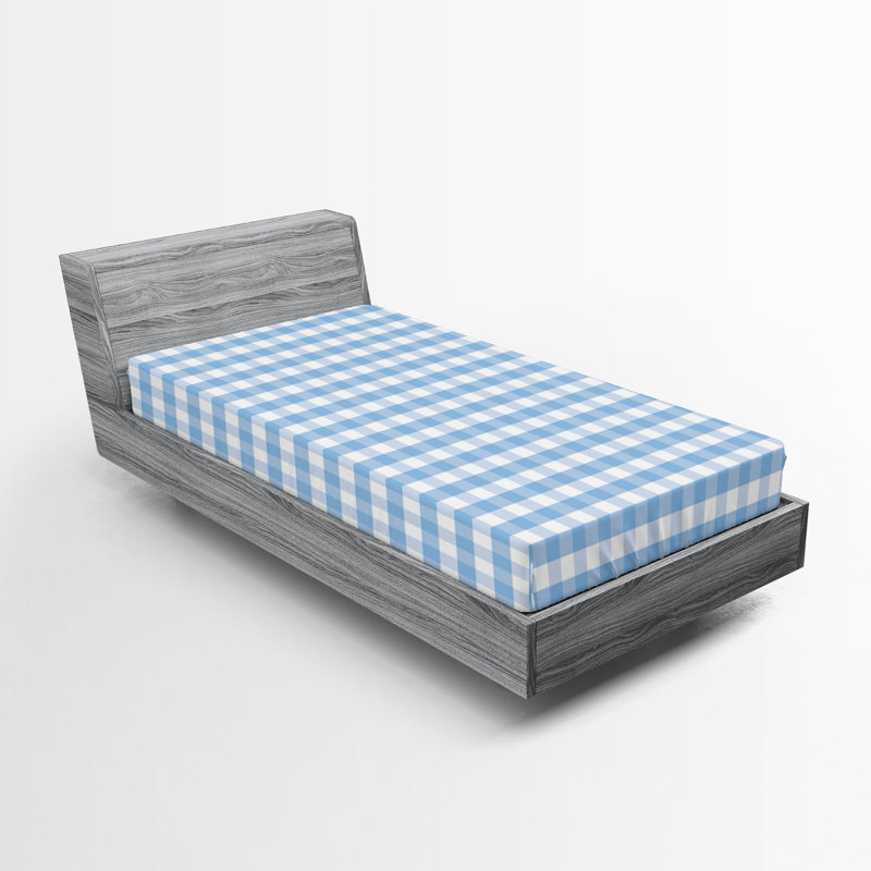 Drap-housse orange Ambesonne, Drap-housse de taille simple, Bleu pâle / blanc à carreaux