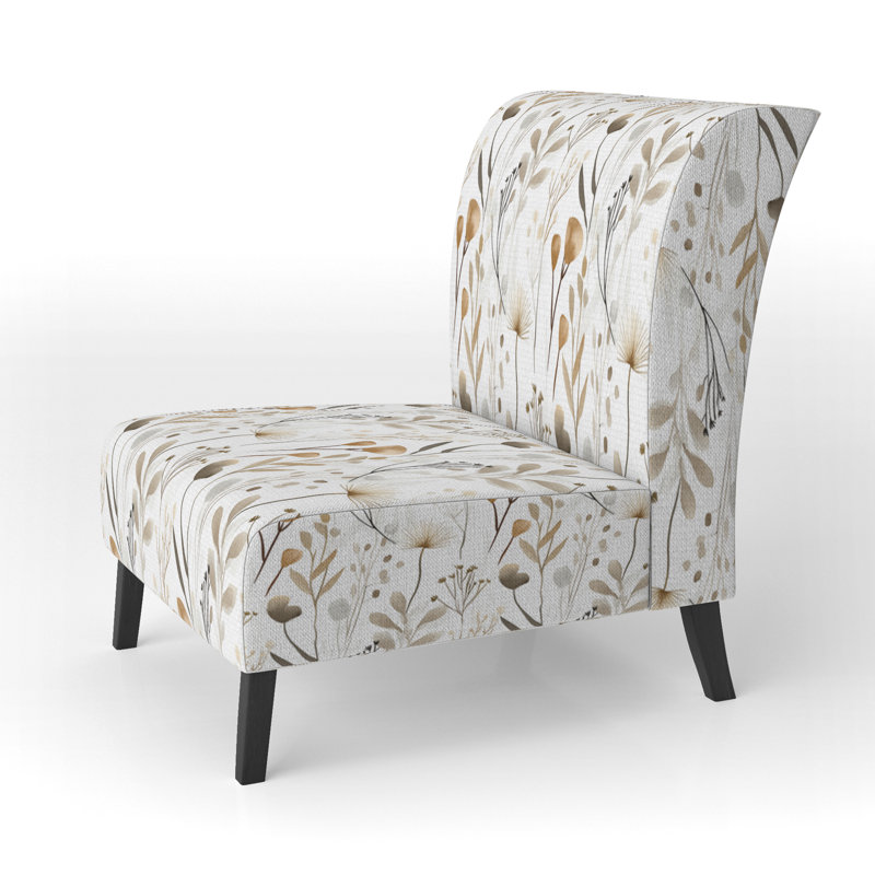 Fauteuil de chambre beige Floral, Pantoufle sans accoudoirs