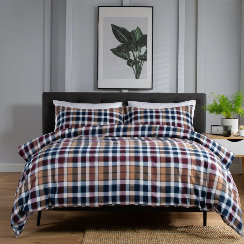 Cotton Chequered Duvet Cover Set with Pillowcases