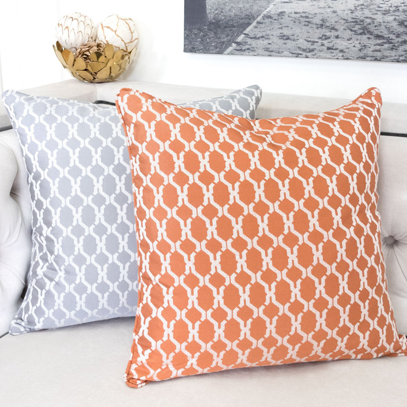 Amelise Geometric Outdoor Reversible Throw Pillow, Orange