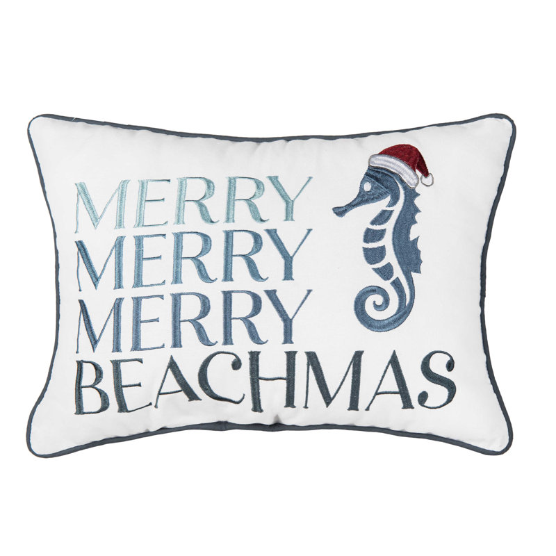 Coussin Merry Beachmas Seahorse with Santa Hat Coastal 12 po x 16 po, Noël bleu