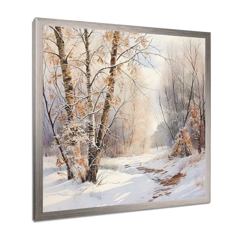 «Trees Charm In Winter - Tree», art mural sur toile, H 36 po x l 36 po x P 1,5 po, Cadre simple argenté