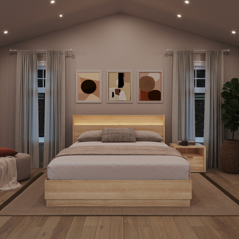Decoteau 2 Piece Bedroom Set with Headboard with Integrated Lighting, Beige