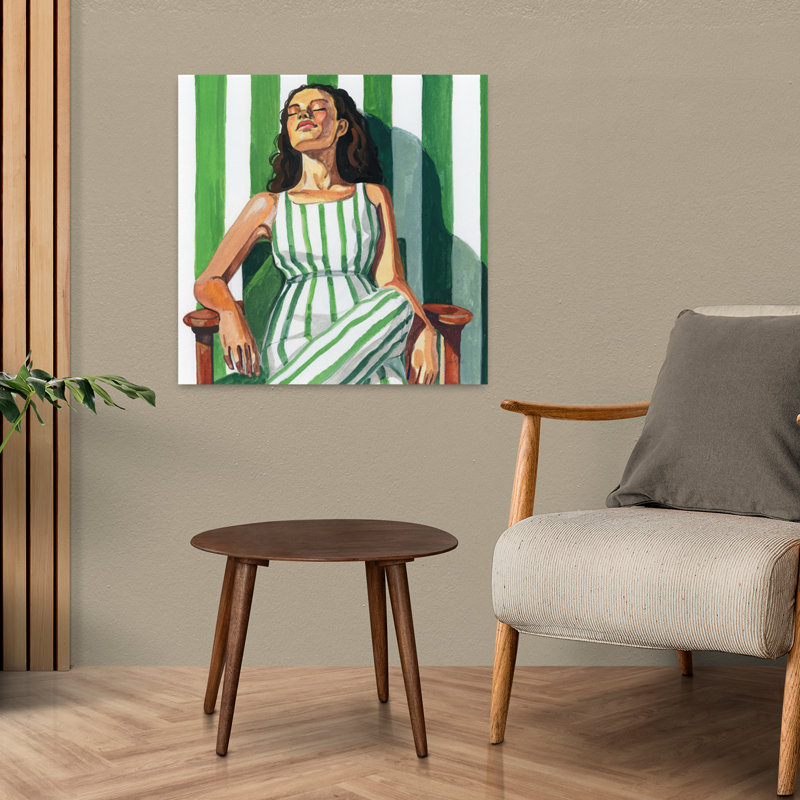 «Relaxing In A Striped Dress», art contemporain, H 24 po x l 24 po