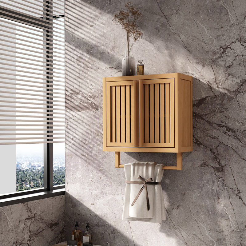 Boîte de rangement murale en bambou pour salle de bain