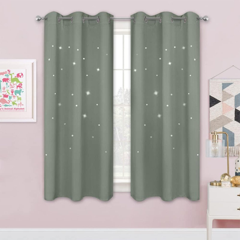 Star Cutout Curtains for Kids' Bedroom, Room Darkening Cute Window Decorative Blackout Curtain Sold as 2 Panels, Sage Green