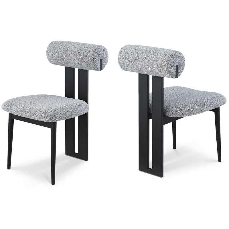 Chaise de salle à manger rembourrée Dario, Noir mat, Tissu gris bouclé