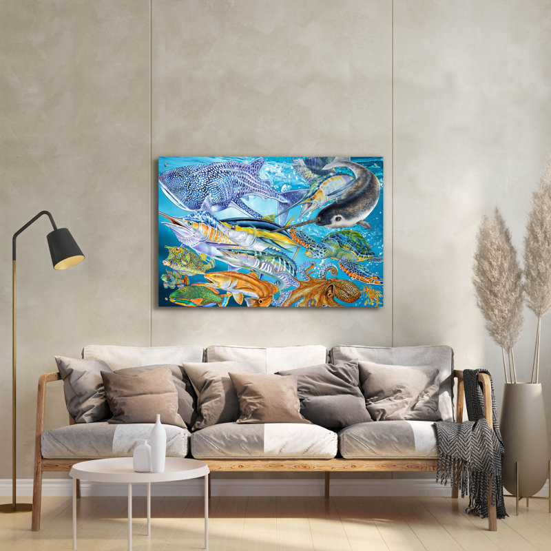 Art mural en verre épique «Sea Life Of The World» par Tim Jeffs, 36 po x 24 po, H 24 po x l 36 po