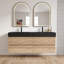Meuble-lavabo mural moderne 48 po en chêne avec lavabo à surface solide noir mat d'ingénierie, tiroirs souples (24 po * 2)-131320889-131320891