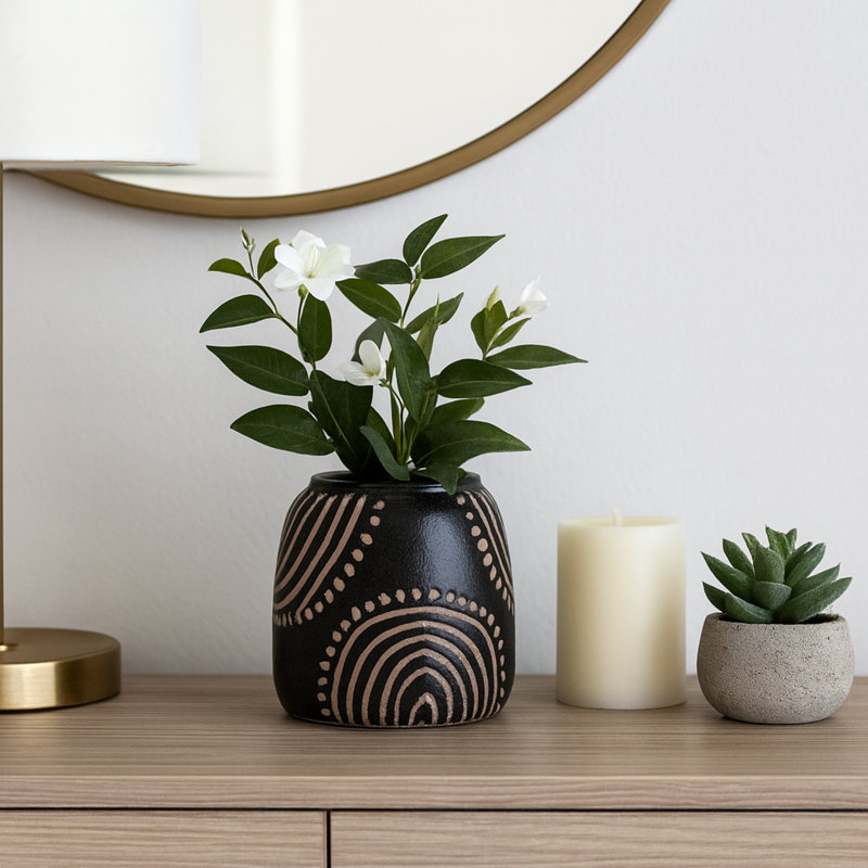 Modern Ceramic Table Vase with Arch Pattern for Tabletop Accent - Decorative Tall Flower Vase for Desks, Consoles, Entryway, and Home Decor