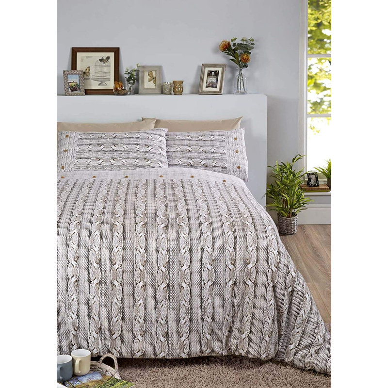 Emmanuella Striped Duvet Cover Set with Pillowcases Included, Double - 2 Standard Pillowcases, Brown