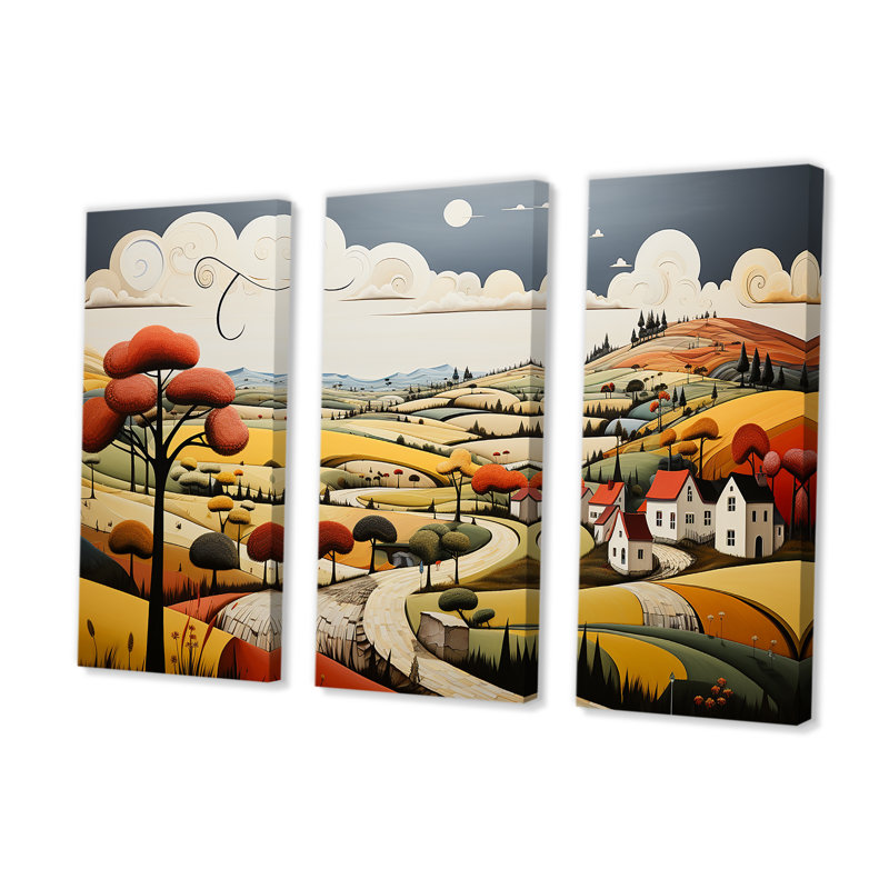 «Country Side De Stijl Lansdcape», ensemble d'art mural campagne, H 40 po x l 60 po x P 1 po
