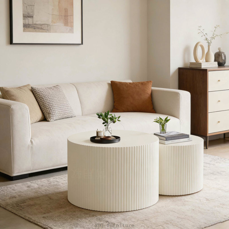 Ensemble de tables basses gigognes Wave Stripe, beige (ensemble de 2), Beige