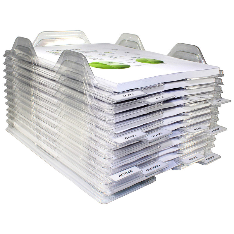 File Organizers - Letter Size, Stackable Trays For Desk - For Office Files, Mail, Documents - 12 Pack, Clear